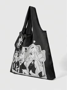 Winx Club X ROMWE Donkere oversized opvouwbare tas met portemonnee, draagbare boodschappentas met grote capaciteit