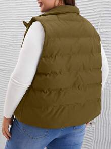 SHEIN LUNE Chaleco acolchado de talla grande para mujer de unicolor con cremallera frontal, chaqueta y parkas de invierno acolchadas y engrosadas, chaqueta ligera empaquetable con cremallera completa