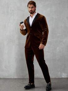 Manfinity AFTRDRK Conjunto de traje sencillo de manga larga con botón delantero y bolsillo para hombre, uso casual diario