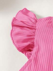 3pcs Set: Young Girl's Solid Color Knit Short Cap Sleeve Sheath Casual Dress Dress Young Girl Girlsdresses For Young Girl Girl - Hot Pink - View 6