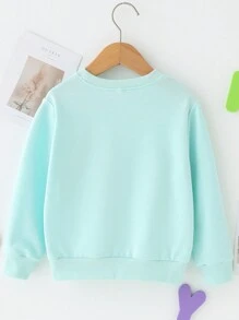 SHEIN 年轻女孩休闲可爱花朵和小猫印花套头衫 - 薄荷綠 - 查看 2