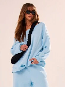 MUSERA Loose Fit Asymmetrical Neck Sweatshirt