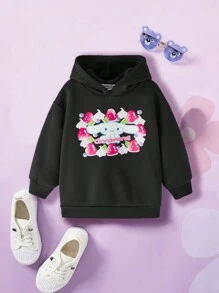 HELLO KITTY AND FRIENDS | SHEIN Sudadera informal de manga larga con estampado de dibujos animados para niña, adecuada para otoño e invierno - Negro - Ver 1