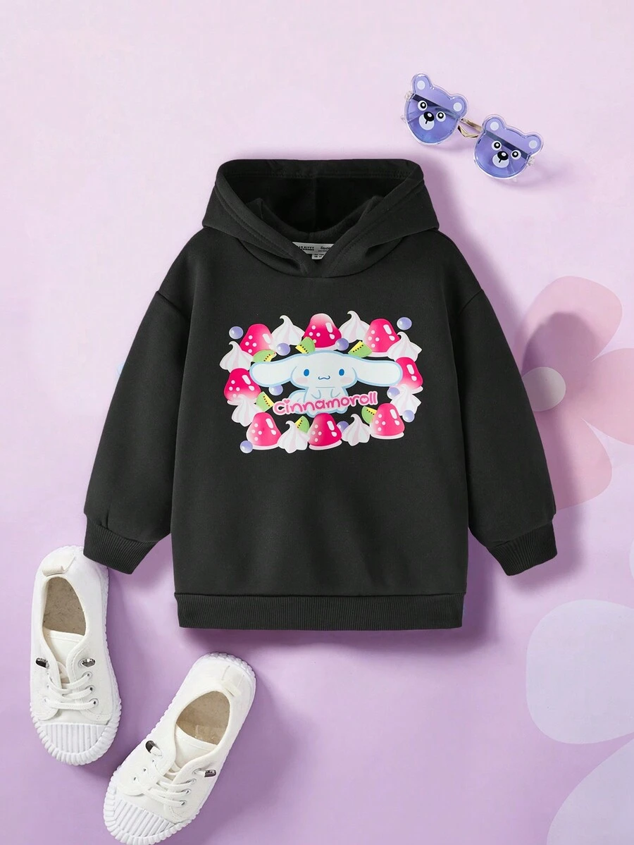 HELLO KITTY AND FRIENDS | SHEIN Sudadera informal de manga larga con estampado de dibujos animados para niña, adecuada para otoño e invierno - Negro - Ver 1