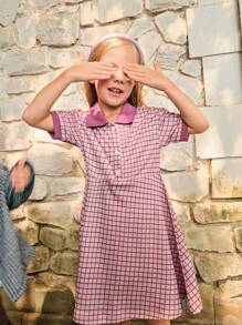 SHEIN 1pc Plaid Pattern Short Sleeve Polo Dress, Elegant Casual Back To School Style Suitable For Outing - Purple - View 1