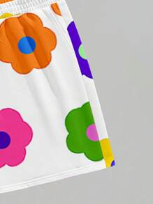 Manfinity Homme Men's Colorful Floral Print Crew Neck Short Sleeve T-Shirt & Shorts Set - Multicolor - View 3