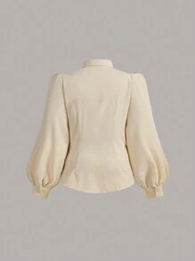 Vintamour Plus Vintage 优雅女士合身翻领长袖杏色衬衫，夏季和秋季商务休闲女士工作服女士老钱风格女士商务休闲女士服装女士 - 杏色 - 查看 2