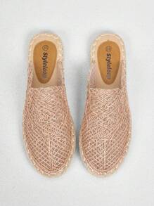 Styleloop Flat  Rope Embroidered Casual Vacation Beach Slip-On Shoes Fall - Pink - View 4