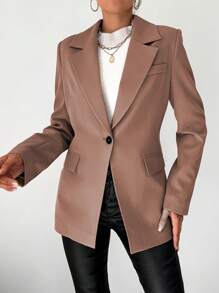EURMUSE Lapel Neck Single Button Blazer - Bronze - View 5