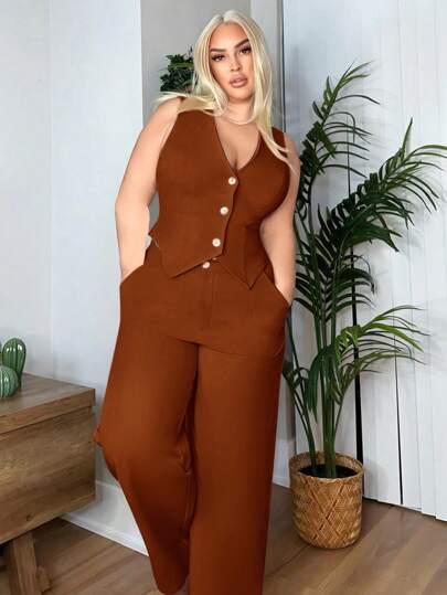 SHEIN SXY Chaleco de traje clásico de unicolor con ajuste delgado de talla grande, atuendos para citas nocturnas, atuendos sexys, atuendos de fiesta de soltera, ropa de oficina para mujeres en otoño/invierno