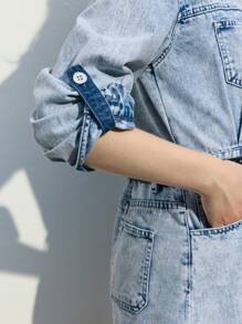 Maija 女士休闲牛仔长袖迷你连衣裙，蓝色 - 淺色水洗藍 - 查看 7