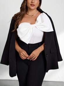 Firerie Plus Size Elegant Commute Workplace Knowledgeable High-End Venue Sophisticated Afternoon Tea Slight Sexy Date Music Concert One Shoulder Bow Detail Graceful Bodysuit