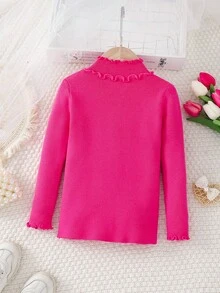 年轻女孩珍珠边饰立领纯色针织毛衣，秋冬款 - 玫紅色 - 查看 2