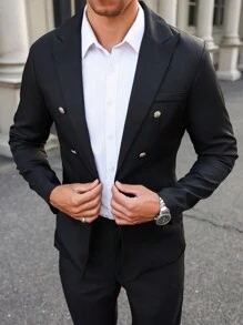 Manfinity Bizformal Áo khoác vest nam tay dài cài hai hàng khuy - màu đen - Xem 4