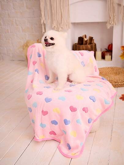 PETSIN Pink Heart Printed Cute & Warm Pet Blanket