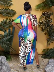 Maweii Plus Size Drawstring Waist Leopard Print Jumpsuit