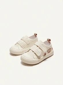 Cozy Pixies 1雙男女皆宜米色帆布魔鬼氈平底休閒運動鞋，適用於假日旅遊戶外活動 (隨機圖案) - 米色 - 查看 3