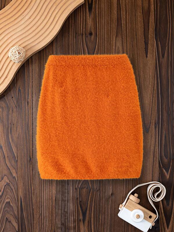 Falda suéter esponjosa de color liso para niñas preadolescentes, adecuada para primavera, verano, otoño, de vuelta al colegio, informal, holgada, apropiada para el hogar, salir, fiesta, colegio, ropa de calle