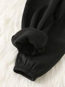 Conjunto de 2 piezas para niños y niñas pequeños con gorro de peluche lindo y parches, top de manga larga con cordón y pantalones, adecuado para la escuela, el jardín, la playa, cumpleaños, con forro polar grueso, para todas las estaciones - Multicolor - Ver 5