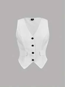 SHEIN MOD Conjunto de traje de mujer talla grande con chaleco sin mangas blanco y falda mini plisada