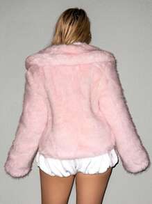 Sweetina Women's Fashionable Fluffy Collar Heart Crystal Button Fluffy Jacket, Autumn/Winter