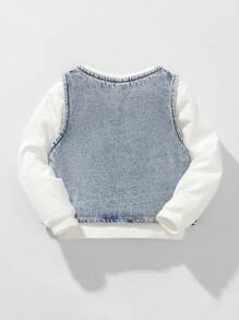 Áo vest denim màu xanh họa tiết vá đá thời trang cho bé trai, nhiều túi, thích hợp làm quần áo mặc ở nhà và đi học vào mùa thu cho bé trai - Rửa nhẹ - Xem 2