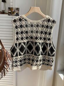 Comfortcana Women's Casual Diamond Pattern Knitted Cardigan Vest