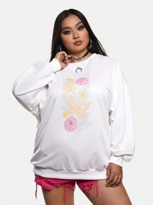 Cecilia Maafs Artist Day Of The Dead Women's Plus Size Long Crewneck Sweatshirt, For Holiday, Vacation, Spring, Festival, For Workout, Ibiza Fits, Western Wear