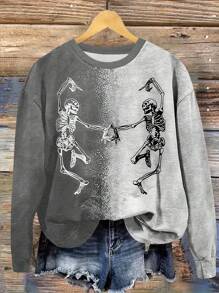SHEIN LUNE Plus Size Skeleton Print Casual Halloween Sweatshirt Pullover Fall Outfit