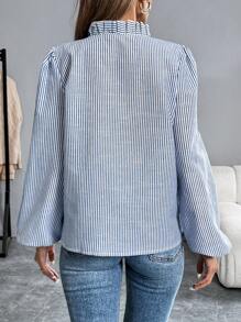 Chiquease Blouse à manches longues avec volant à rayures décontractée pour femmes, printemps/automne