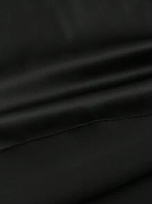 SHEIN Unity Solid Color Satin Long Sleeve Front Tie Fitted Dress, Casual Daily Fall Cloth For Women - Black - View 3