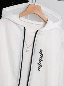 Tween Boys' Loose Casual Web Pattern Hooded Windbreaker - White - View 3