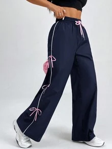 SHEIN PETITE 蝴蝶结装饰女裤 - 藏蓝色 - 查看 7