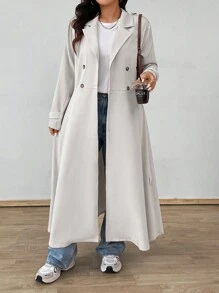 Flirla Manteau trench à manches longues casual à col pour femmes de grande taille, couleur unie - Nude - Voir 5