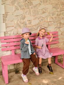 SHEIN 1pc Plaid Pattern Short Sleeve Polo Dress, Elegant Casual Back To School Style Suitable For Outing - Purple - View 9