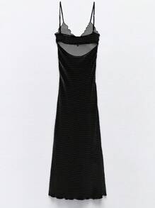 SHEIN SXY Vestido corto de tirantes con nudo delantero y estampado de lunares para mujer - Negro - Ver 4