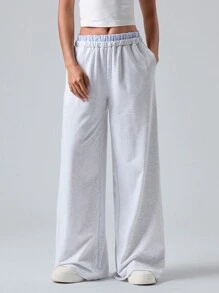 LYSMO Women's Striped Print Straight Casual Pants - Grey - View 3