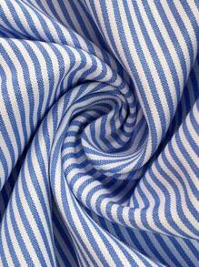 Flirla Quần ống đứng cạp cao kẻ sọc giản dị có dây rút cỡ lớn - Màu xanh lam - Xem 4