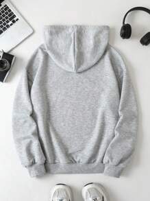 SHEIN Leap Crew Vintage American Street Style Bear California Graphic Thermal Lined Sweatshirt, Casual & Simple For Tween Girls - Grey - View 2