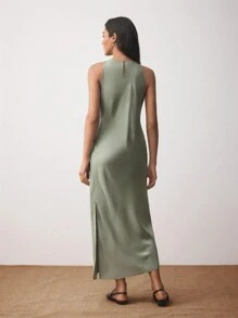 BizChic Váy xẻ tà không tay mùa hè giản dị cho nữ Trang phục mùa thu cho nữ - Xám - Xem 2