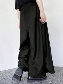 Claim Dot Men's Casual Contrast Color Print Patchwork Wide Leg Pants, Plain Long Vacation Oversize Tactical Black Pants, For Husband, Boyfriend Gifts, For Fall - Black - View 2