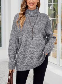 EMERY ROSE Suéter de cuello alto de manga larga con estampado floral gris para mujeres