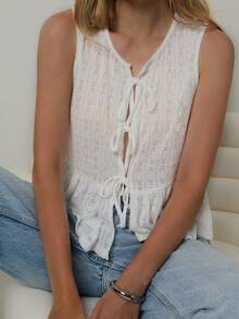 Chiquease Women's Summer Solid Color Tie Front Ruffle Hem Loose Camisole