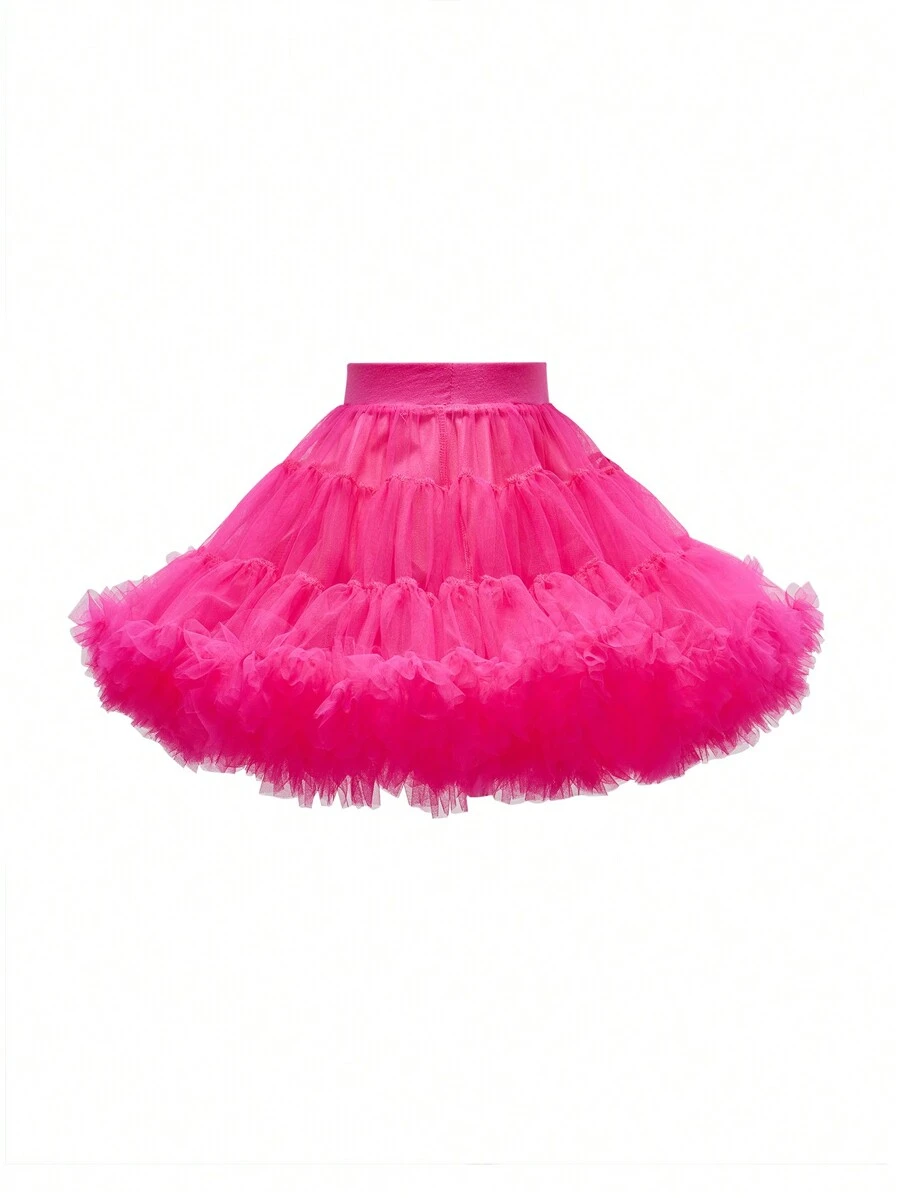 Sparklyn Falda de tul blanco y esponjosa para niñas, adecuada para primavera, verano y otoño, excelente para salidas y fiestas, se puede combinar con camisetas o blusas, brinda un encantador y lindo estilo - Rosa Fucsia - Ver 1