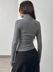 SHEIN EZwear 1pc Women's Gray Knitted Skinny Fit T-Shirt