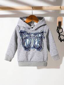 SHEIN Baby Girl Casual Solid Color Bow Design Long Sleeve Sweatshirt, Autumn/Winter - Light Grey - View 1