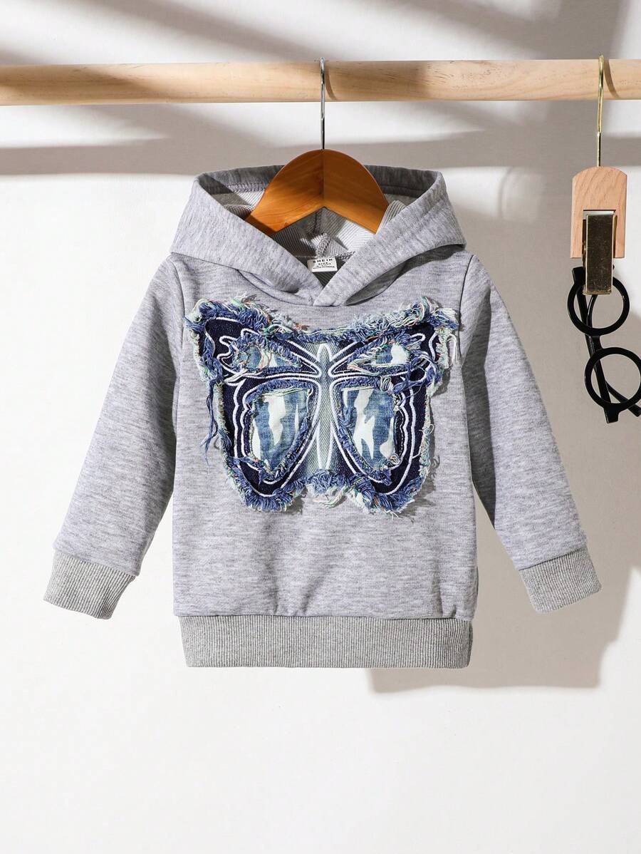 SHEIN Baby Girl Casual Solid Color Bow Design Long Sleeve Sweatshirt, Autumn/Winter - Light Grey - View 1