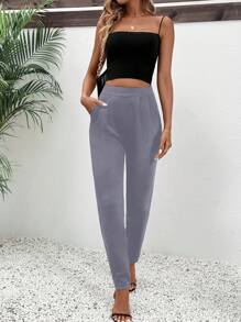 SHEIN LUNE Women Plain Simple Pocket Casual Pants