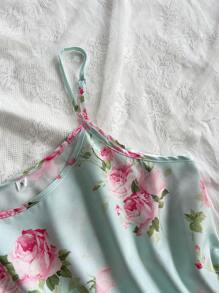 3 piezas/set Pijamas de mujer de popelina con estampado floral - Verde - Ver 5