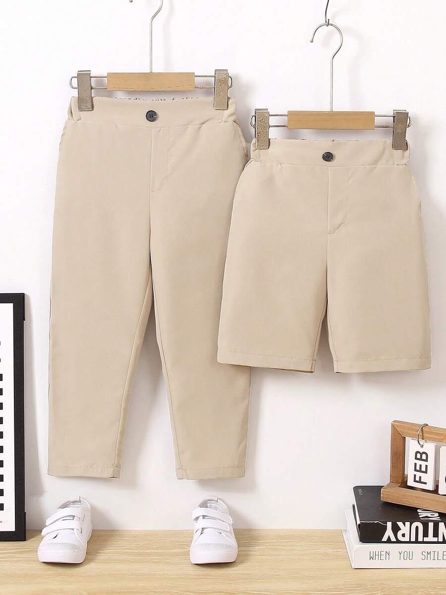 SHEIN Bộ 2 quần và quần short màu trơn cho bé trai - Màu be - Xem 1